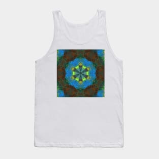 Mosaic Kaleidoscope Flower Blue and Green Tank Top